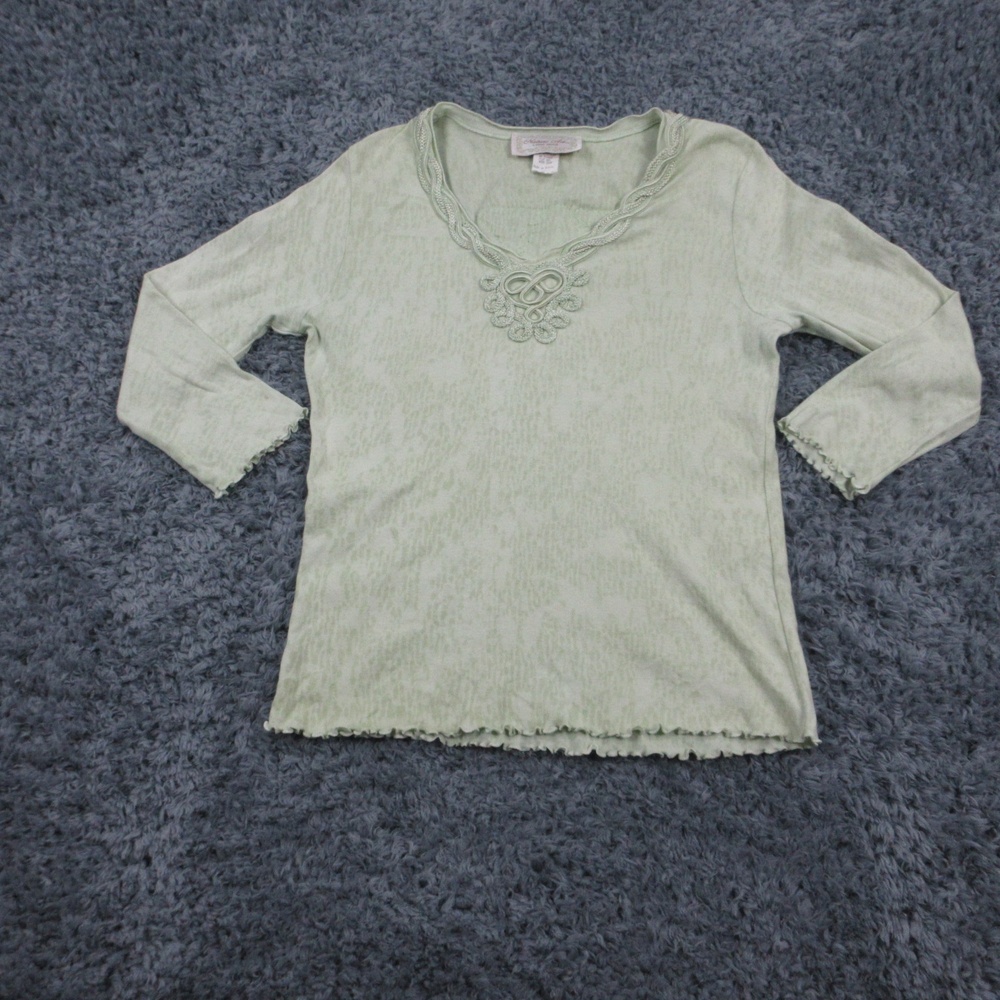 Nature Akua Lynn Yang Shirt Womens Small Green Cotton Textured Long Sleeve USA